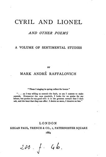 Cover for Cyril and Lionel, and other poems