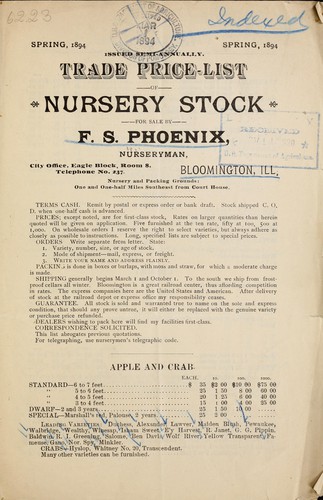 Cover for Trade price-list of nursery stock