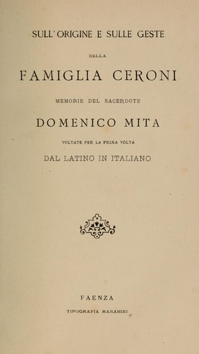 Cover for Sull'origine e sulle geste della famiglia Ceroni