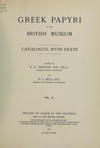Cover for Greek Papyri in the British Museum