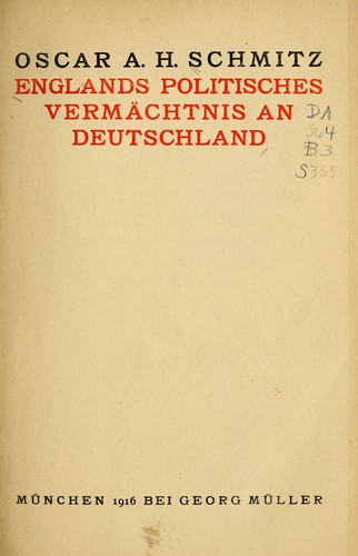 Cover for Englands politisches Vermächtis an Deutschland