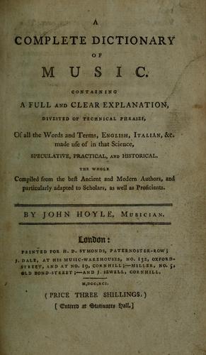 Cover for A complete dictionary of music.