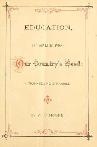 Cover for Education, and not legislation, our country's need