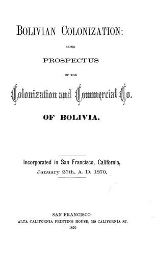 Cover for Bolivian colonization