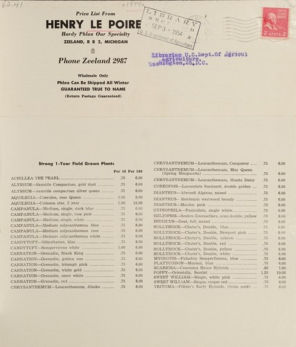 Cover for Price list from Henry Le Poire