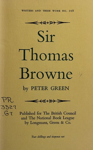 Cover for Sir Thomas Browne.