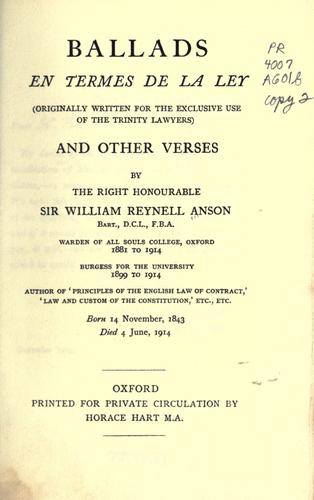 Cover for Ballads en termes de la ley (originally written for the exclusive use of the Trinity lawyers) and other verses