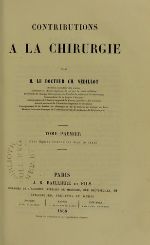 Cover for Contributions a la chirurgie