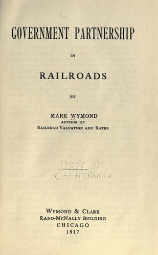 Cover for Government partnership in railroads