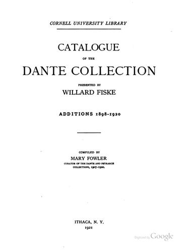 Cover for Catalogue of the Dante Collection Presented by Willard Fiske