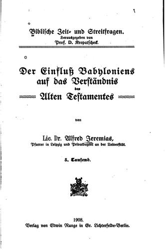Cover for Der Einfluss Babyloniens auf das Verständnis des alten Testamentes