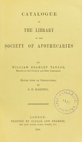 Cover for Catalogue of the library of the Society of Apothecaries