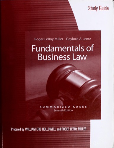 Cover for Study Guide for Miller/Jentz's Fundamentals of Business Law Summarized Cases, 7th