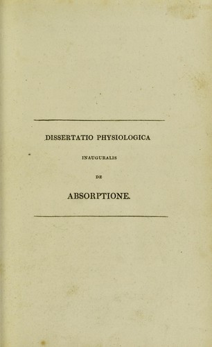 Cover for Dissertatio physiologica inauguralis de absorptione