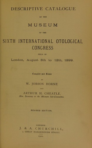 Cover for Descriptive catalogue of the museum of the Sixth International Otological Congress