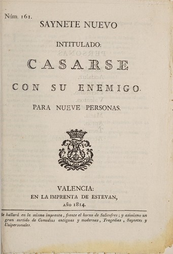 Cover for Saynete nuevo intitulado Casarse con su enemigo