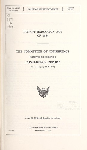 Cover for Deficit Reduction Act of 1984