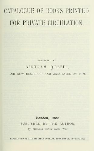 Cover for Catalogue of books printed for private circulation.