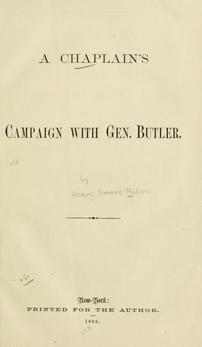 Cover for A chaplain's campaign with Gen. Butler.