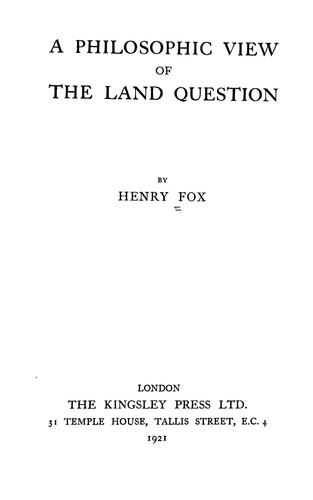 Cover for A philosophic view of the land question
