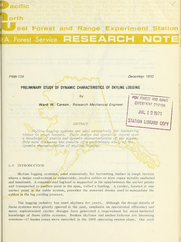 Cover for Preliminary study of dynamic characteristics of skyline logging