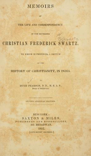 Cover for Memoirs of the life and correspondence of the Reverend Christian Frederick Swartz