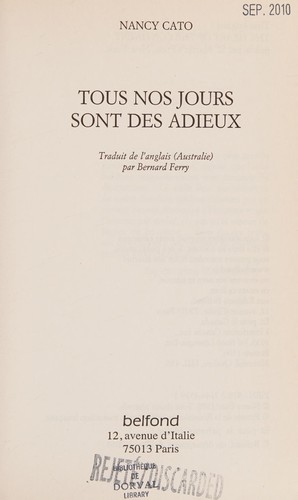 Cover for Tous nos jours sont des adieux