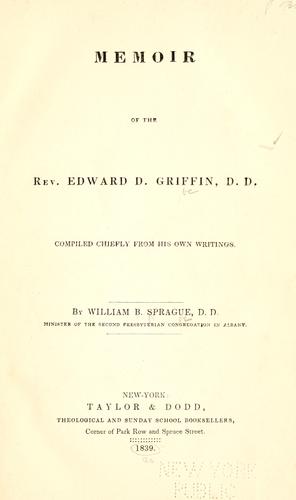 Cover for Memoir of the Rev. Edward D. Griffin, D.D., compiled chiefly from his own writings