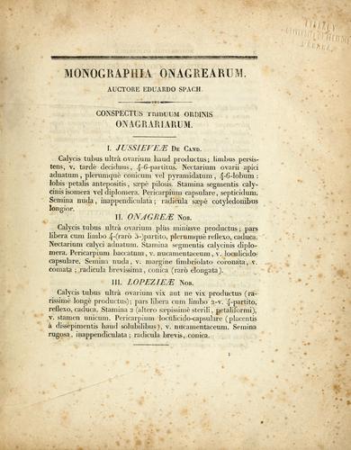 Cover for Monographia Onagrearum