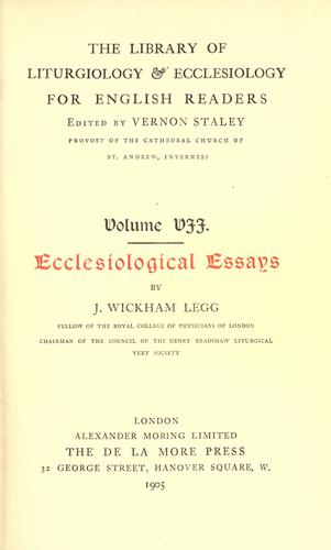 Cover for Ecclesiological essays.