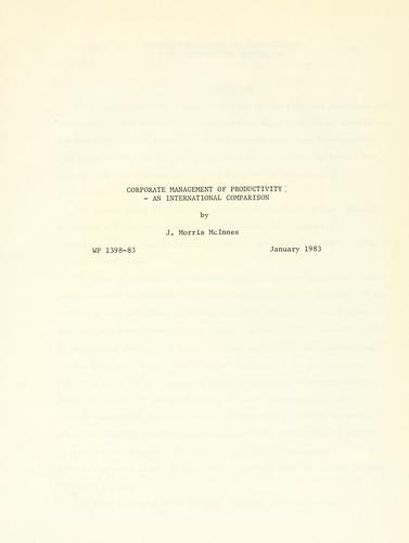 Cover for Corporate management of productivity