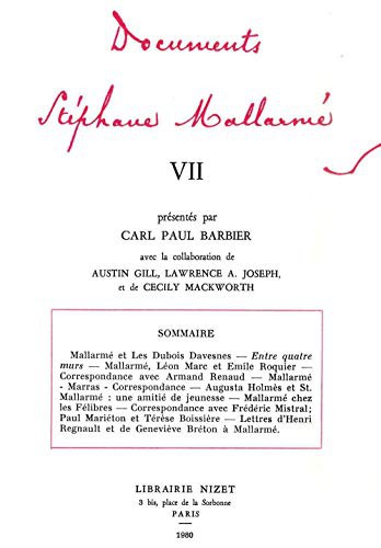 Cover for Documents Stephane Mallarme VII