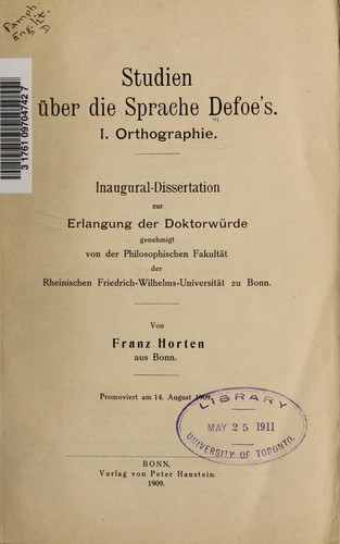 Cover for Studien über die Sprache Defoe's