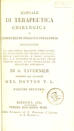 Cover for Manuale di terapeutica chirurgica, o compendio di medicina operatoria ...