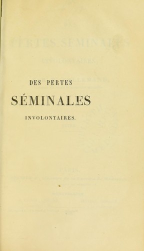 Cover for Des pertes s©♭minales involontaires