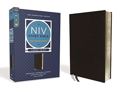 Cover for NIV Study Bible, Fully Revised Edition, Large Print, Bonded Leather, Black, Red Letter, Comfort Print