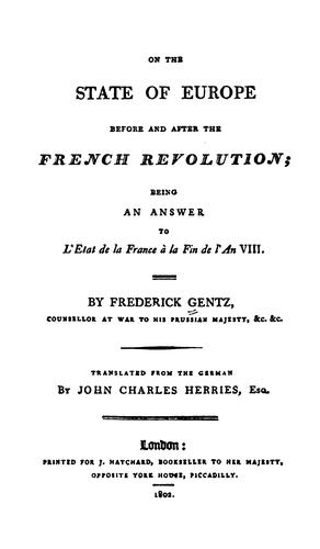 Cover for On the state of Europe before and after the French Revolution