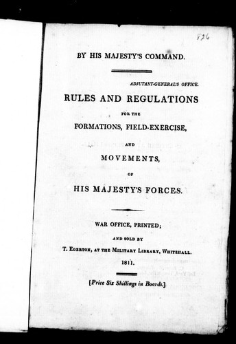 Cover for Rules and regulations for the formations, field-exercise, and movements, of His Majesty's Forces