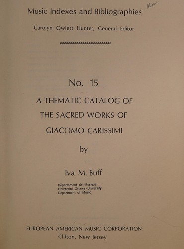 Cover for A thematic catalog of the sacred works of Giacomo Carissimi