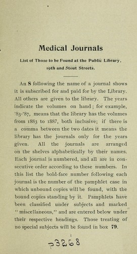 Cover for Medical journals at the public library