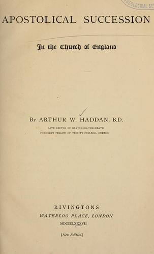 Cover for Apostolical succession in the Church of England