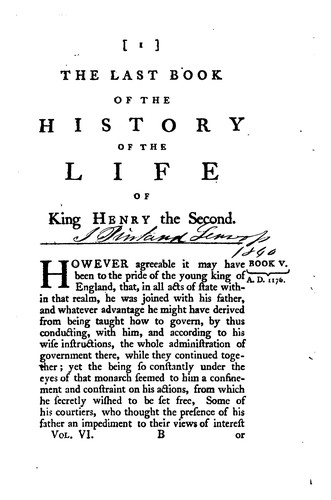 Cover for The History of the Life of King Henry the Second, and of the Age in which He Lived: In Five ...