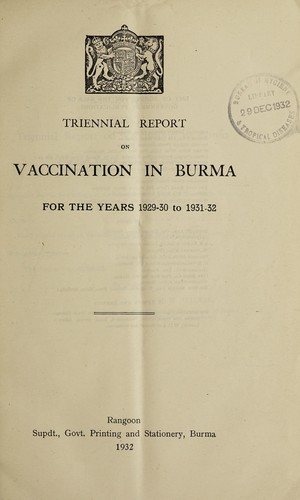 Cover for Triennial report on vaccination in Burma