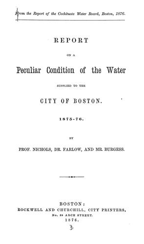 Cover for Report on a peculiar condition of the water supplied to the city of Boston
