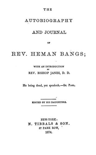 Cover for The autobiography and journal of Rev. Heman Bangs