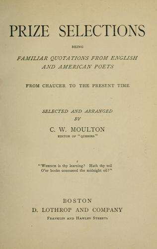Cover for Prize selections, being familiar quotations from English and American poets