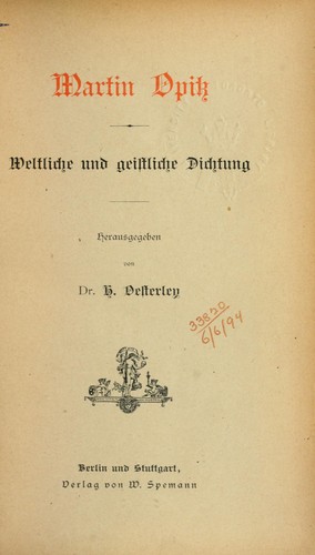 Cover for Weltliche und geistliche Dichtung, hrsg