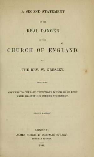 Cover for A second statement of the real danger of the Church of England