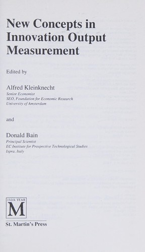 Cover for New concepts in innovation output measurement