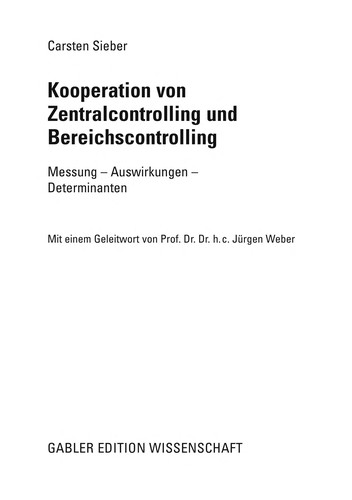 Cover for Kooperation von Zentralcontrolling und Bereichscontrolling